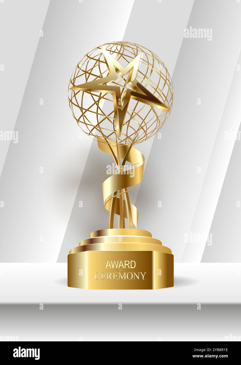 Trophy gold star on podium on a white background. Vector illustration ...