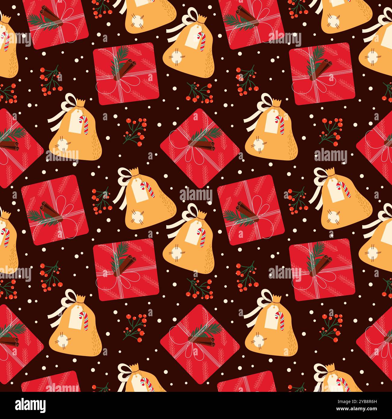 Hand drawn seamless pattern with gifts boxes. Vector Christmas ...