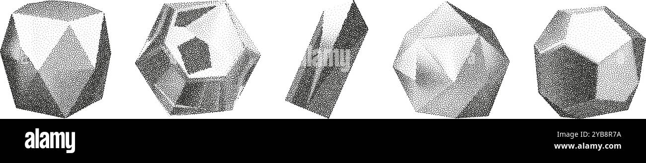 Cube, cylinder, triangle, rhombus with grainy dot texture. Stock Vector
