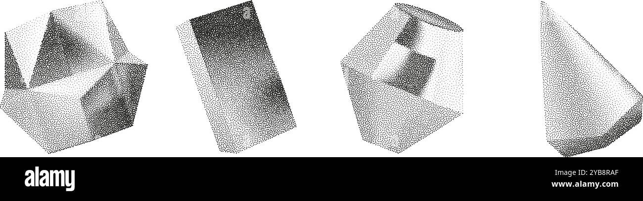 Cube, cylinder, triangle, rhombus with grainy dot texture. Stock Vector