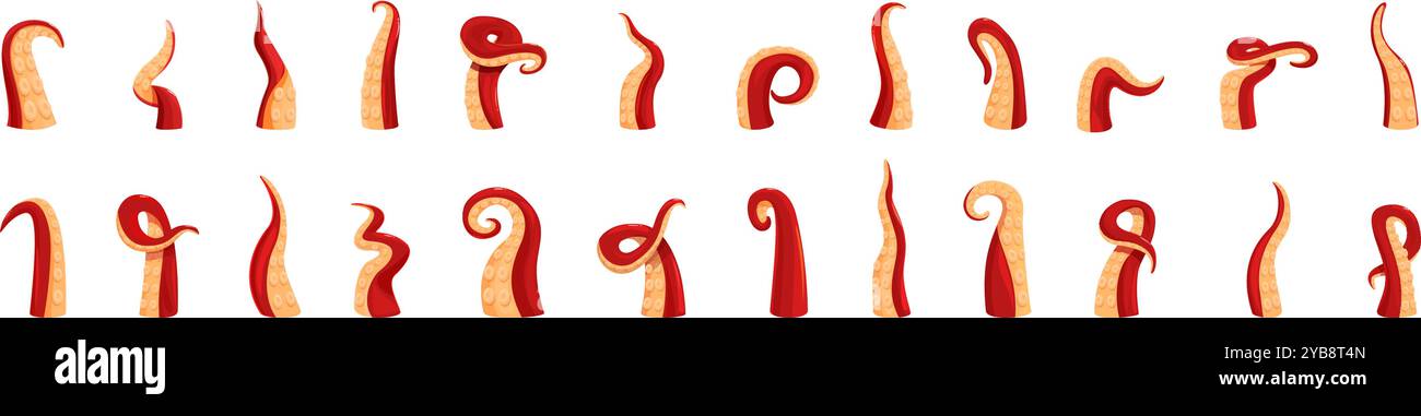 Octopus tentacle icons set. Set of red octopus tentacles showing ...
