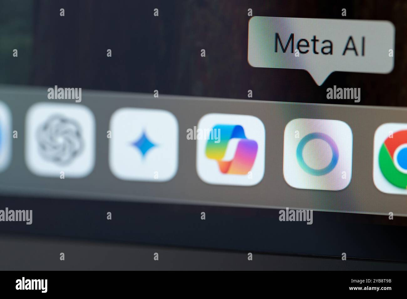 New York, USA - October 17, 2024: Open Meta AI  service  in laptop screen close up view Stock Photo