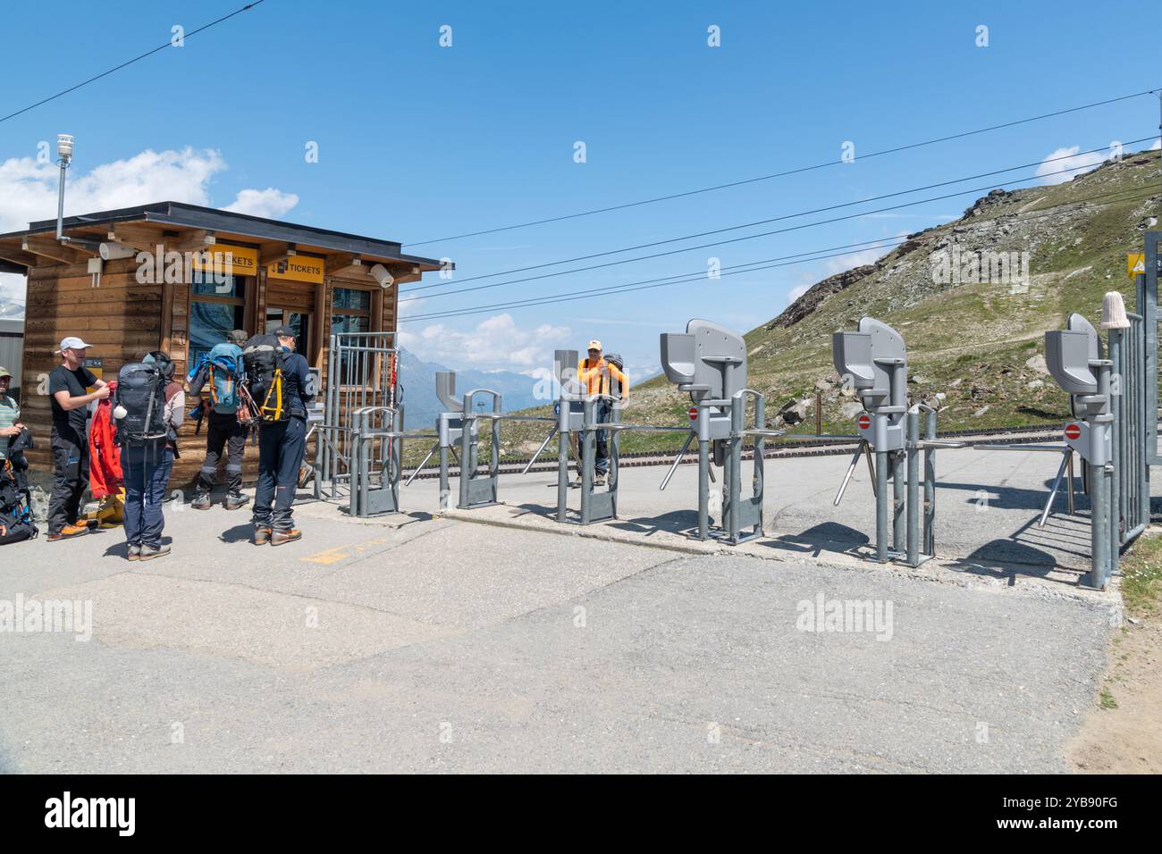 Zermatt, Switzerland - July 26, 2024: Ticket turnstyles at the Riffelsee station at Gorgergrat Stock Photo