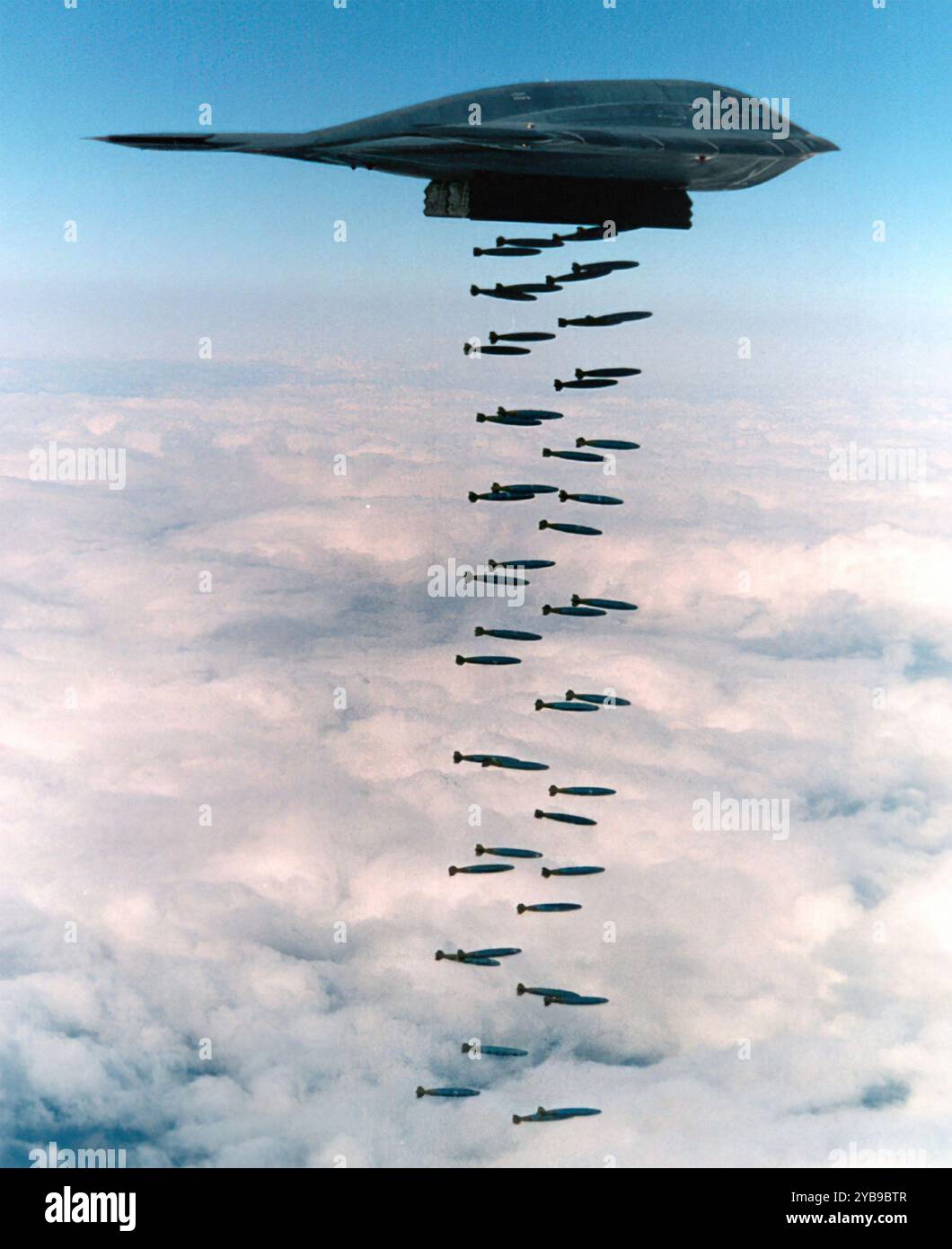 AMERICAN B-2 BOMBER drops bombs from its rotating bomb bay. Photo: USAF Stock Photo