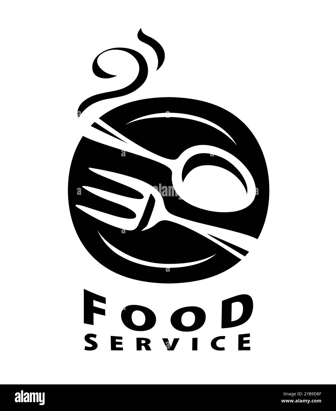 Plate with fork and spoon symbol emblem. Food service, restaurant logo ...