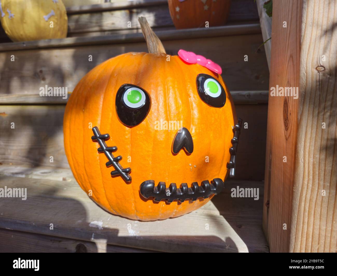 Funny face Pumpkin decorated for Halloween - Smartphone Captured Stock Image