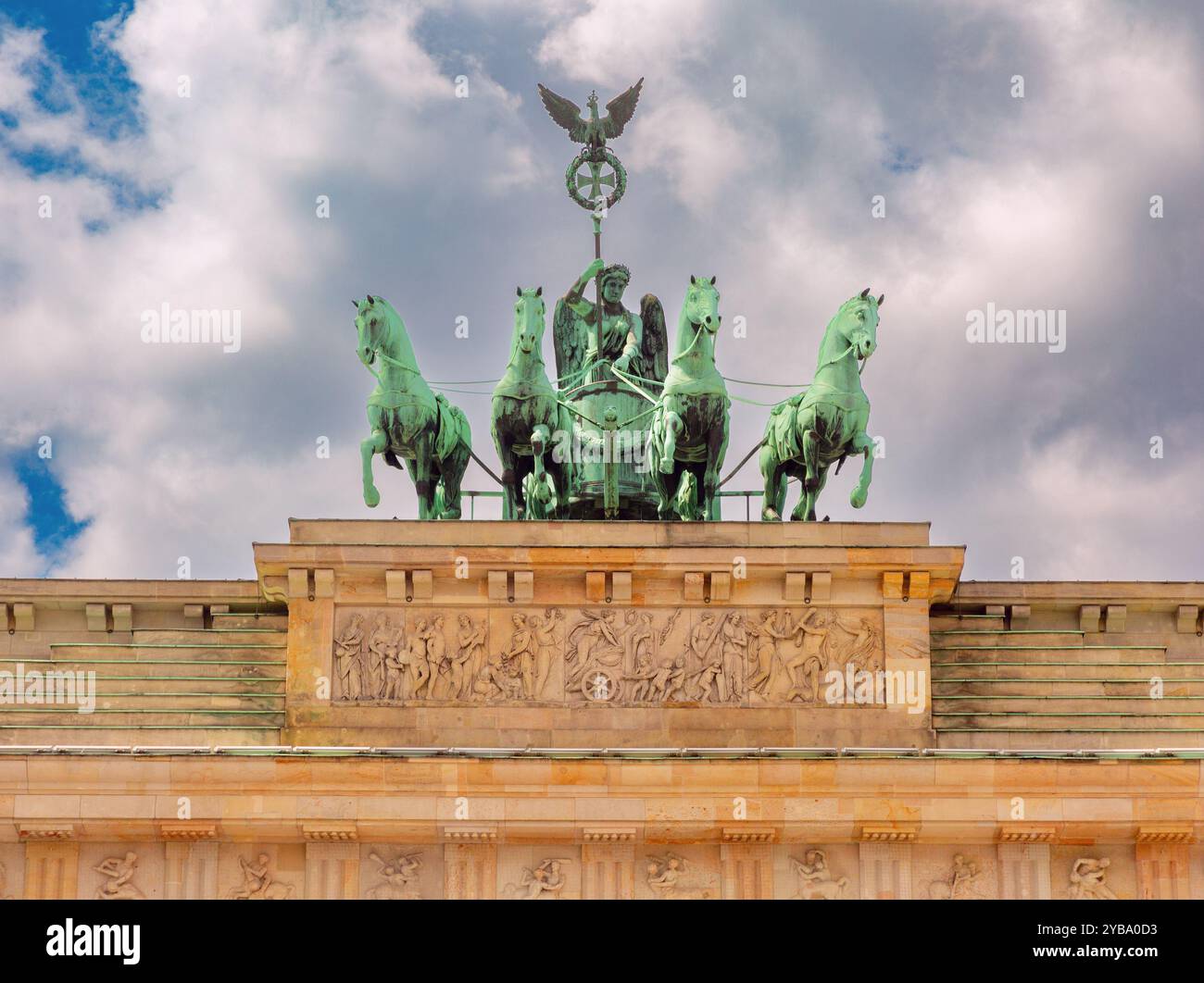 Close up Of The Quadriga Sculpture Atop The Brandenburg Gate In Berlin 