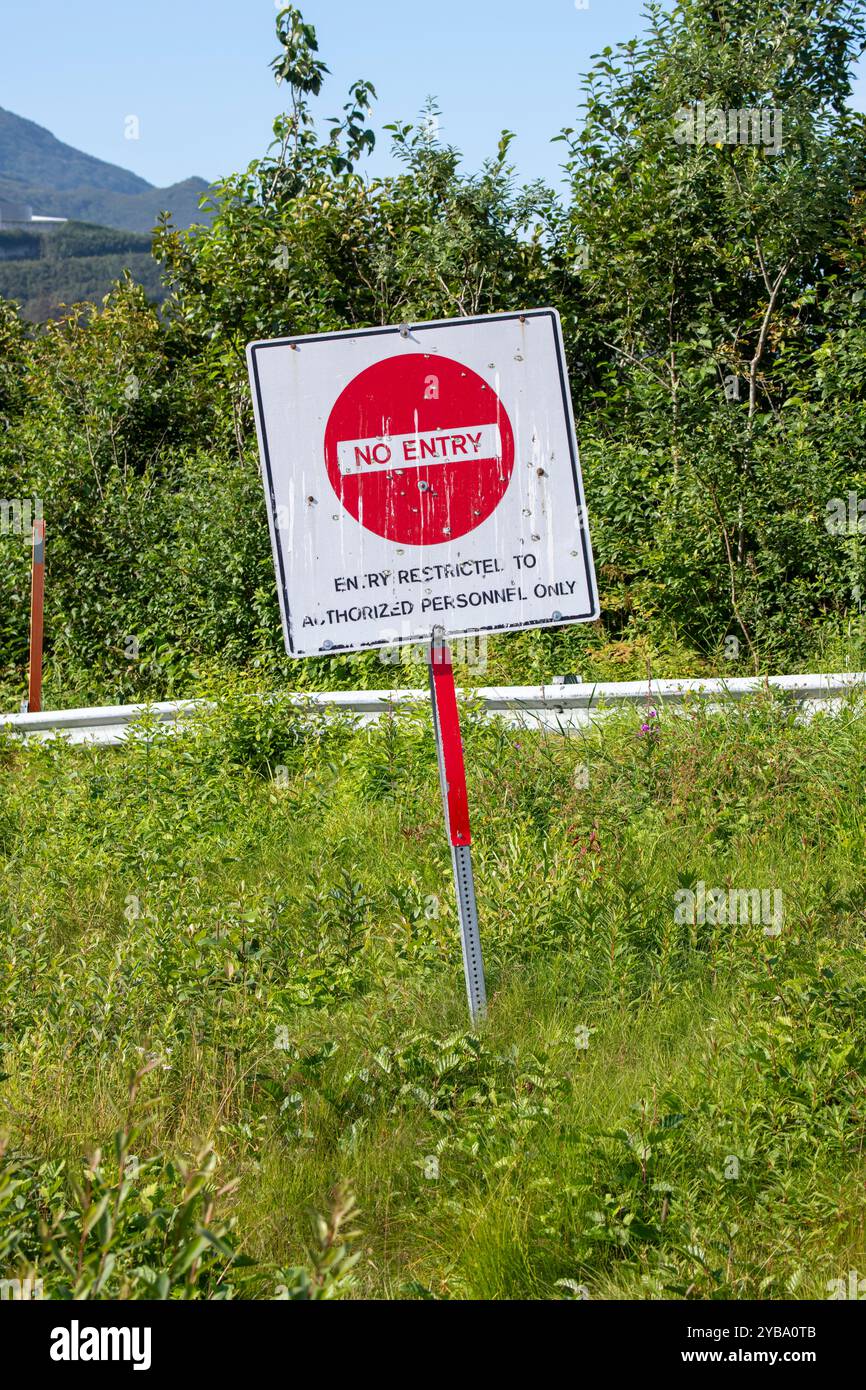 Terminds Sign Valdez, Alaska. No entry sign at the southern terminus for the Trans ...