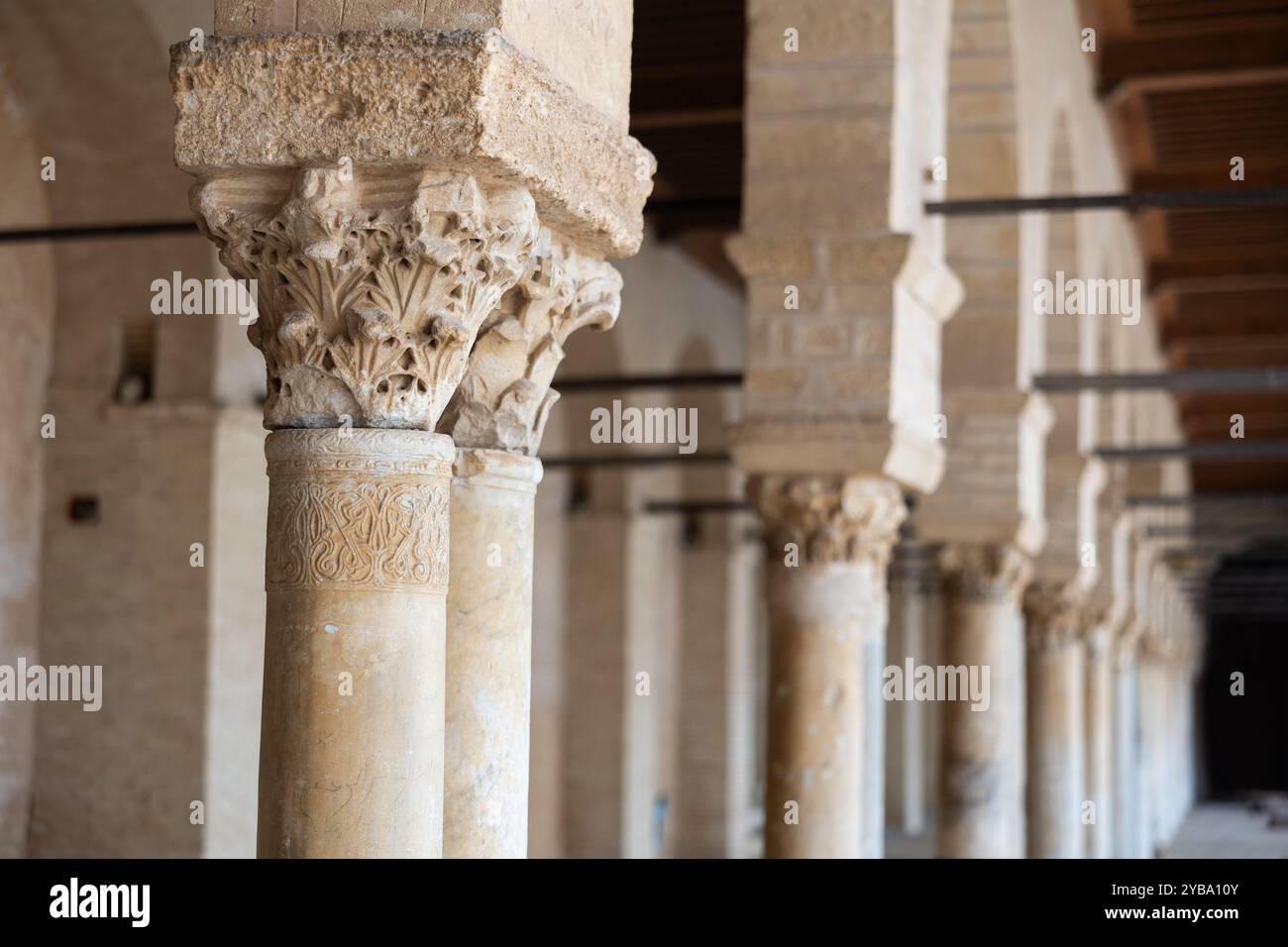 Columns at ninth century Great Mosque in Kairouan Tunisia the oldest ...
