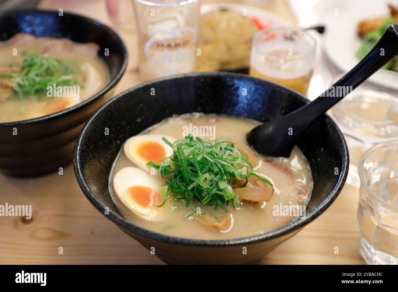 Miso tonkotsu ramen with Soft Boiled Egg served in a restaurant. Kyoto.Japan Stock Photo