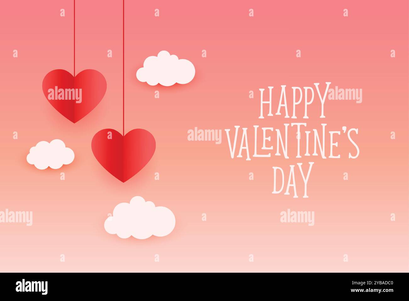 happy valentines day hanging hearts and clouds background Stock Vector ...
