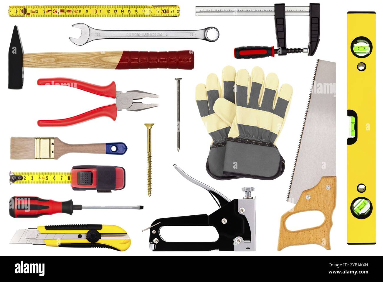 Various hand tools against a white background Stock Photo