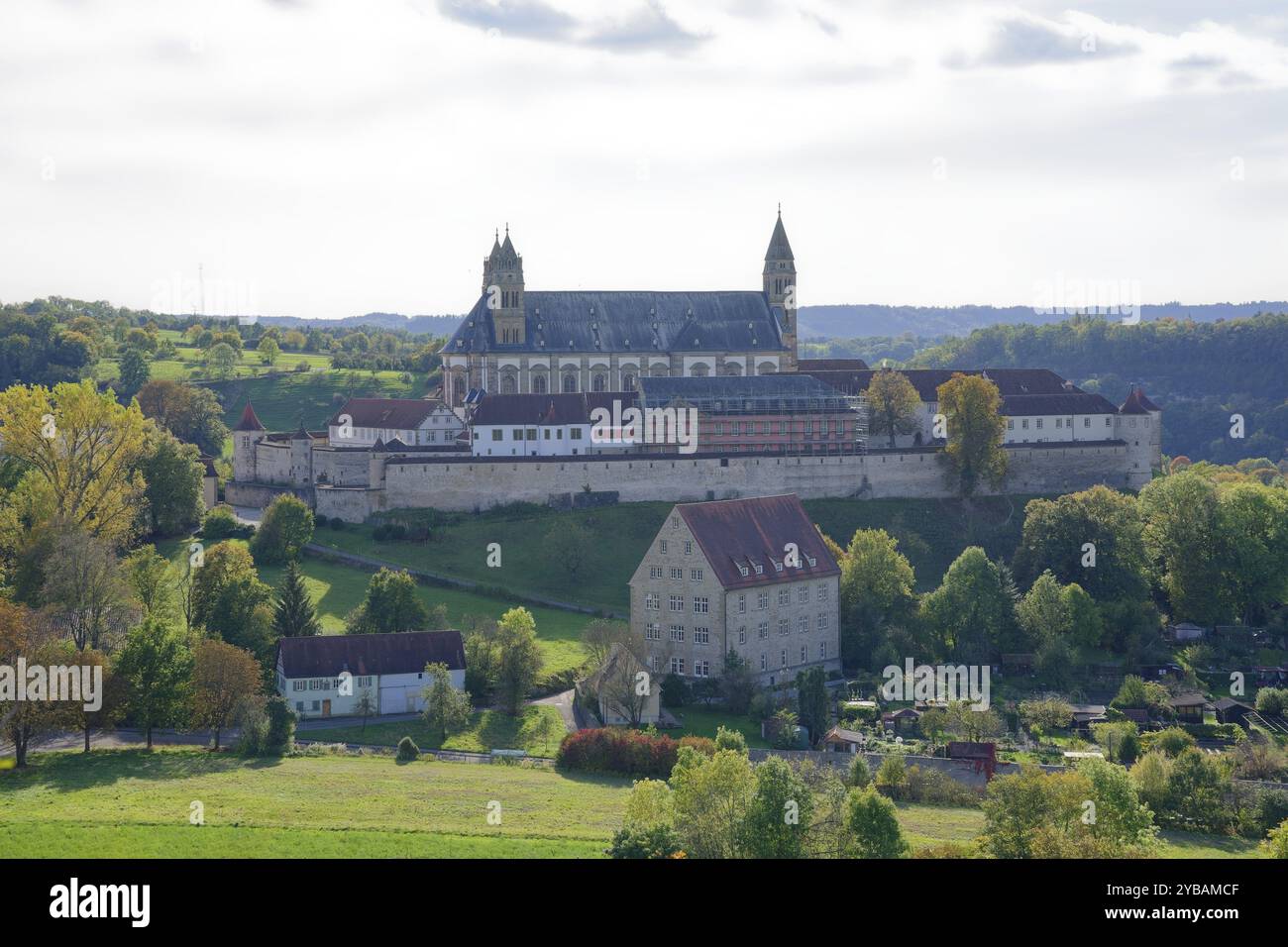 Scaffolding at Comburg Castle, renovation, restoration, Benedictine ...