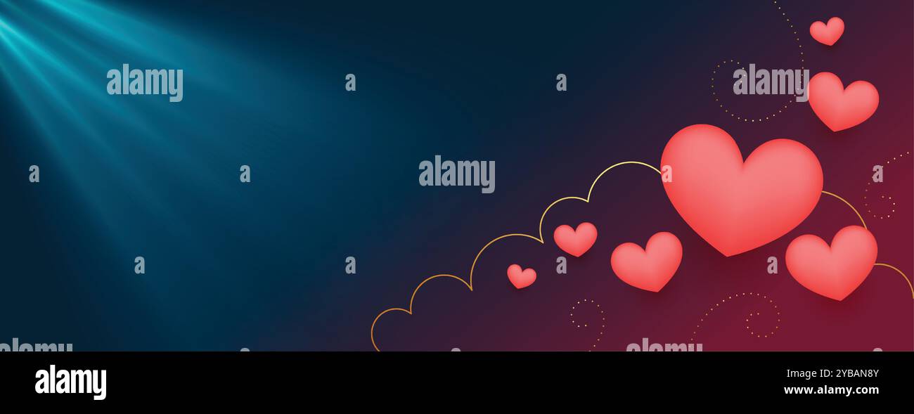 floating hearts with light rays valentines day banner Stock Vector ...