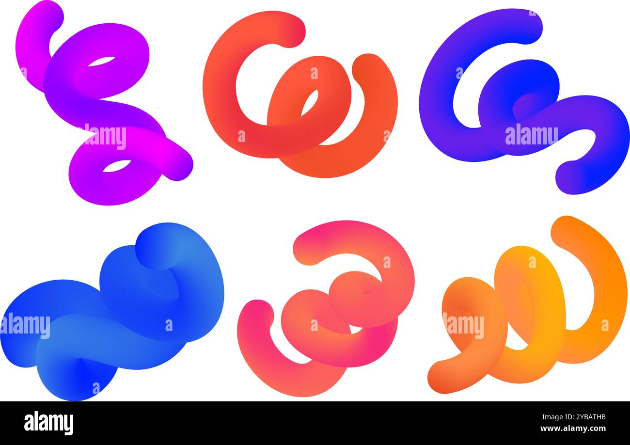 3D gradient abstract lines. Liquid colored wavy blend shapes on white background. Spiral dynamic modern elements for poster banner and presentation Stock Vector