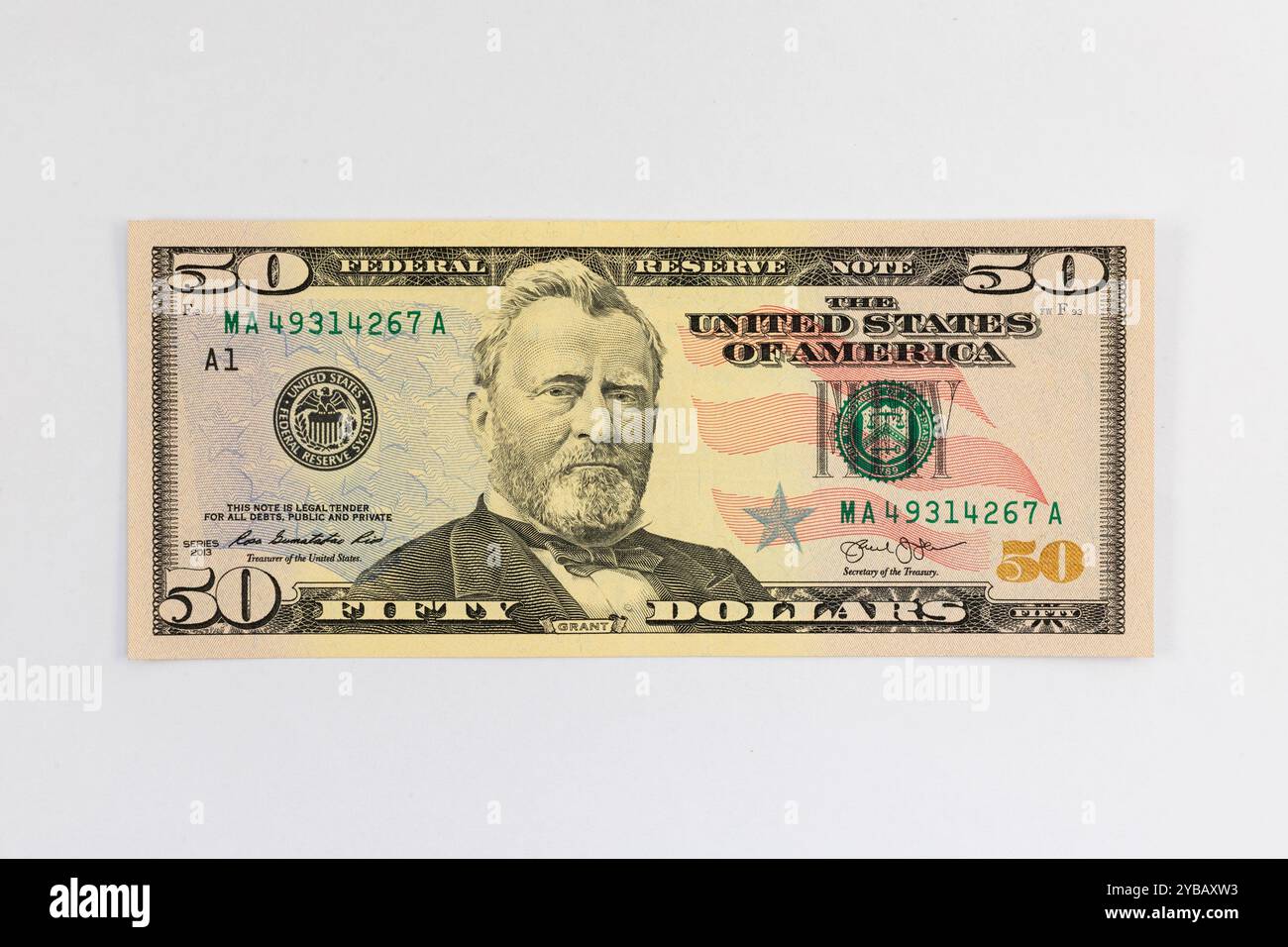 The front of an American 50 Dollar bill showing General Grant Stock Photo -  Alamy