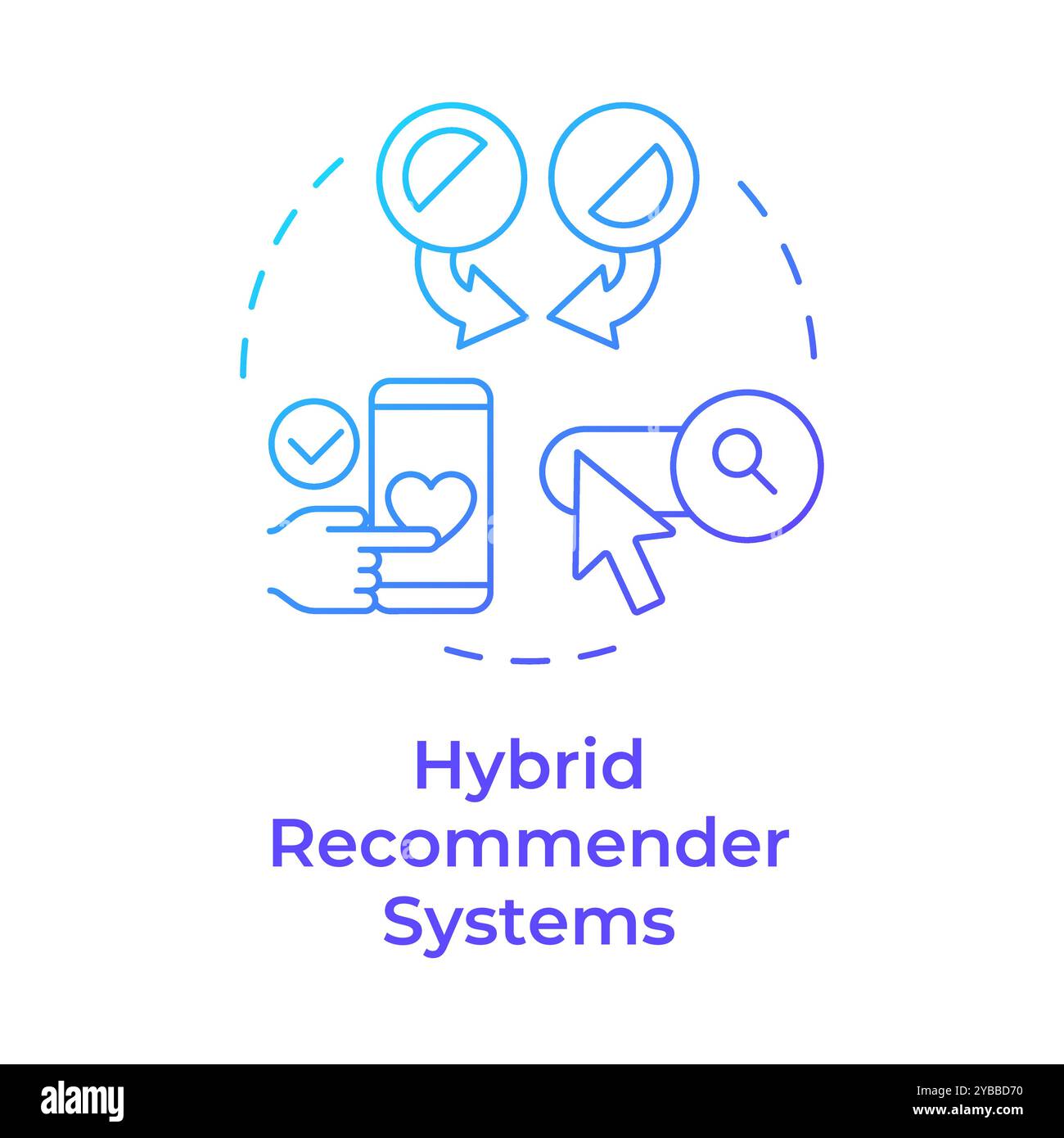 Hybrid recommender systems blue gradient concept icon Stock Vector