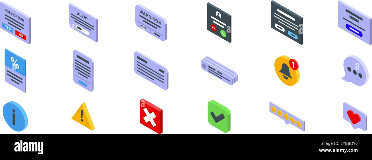Alert box ui icons set. Set of notification icons showing different ...