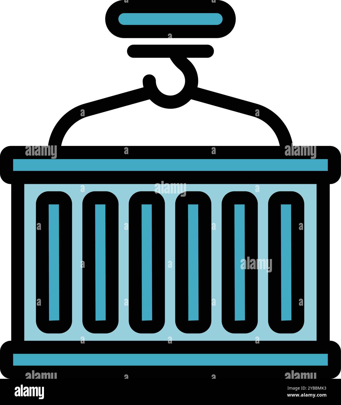 Container hanging from hook, representing loading process in logistic center Stock Vector