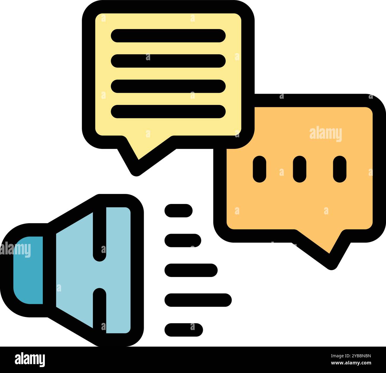 Megaphone is sending sound waves to speech bubbles, communicating a message Stock Vector