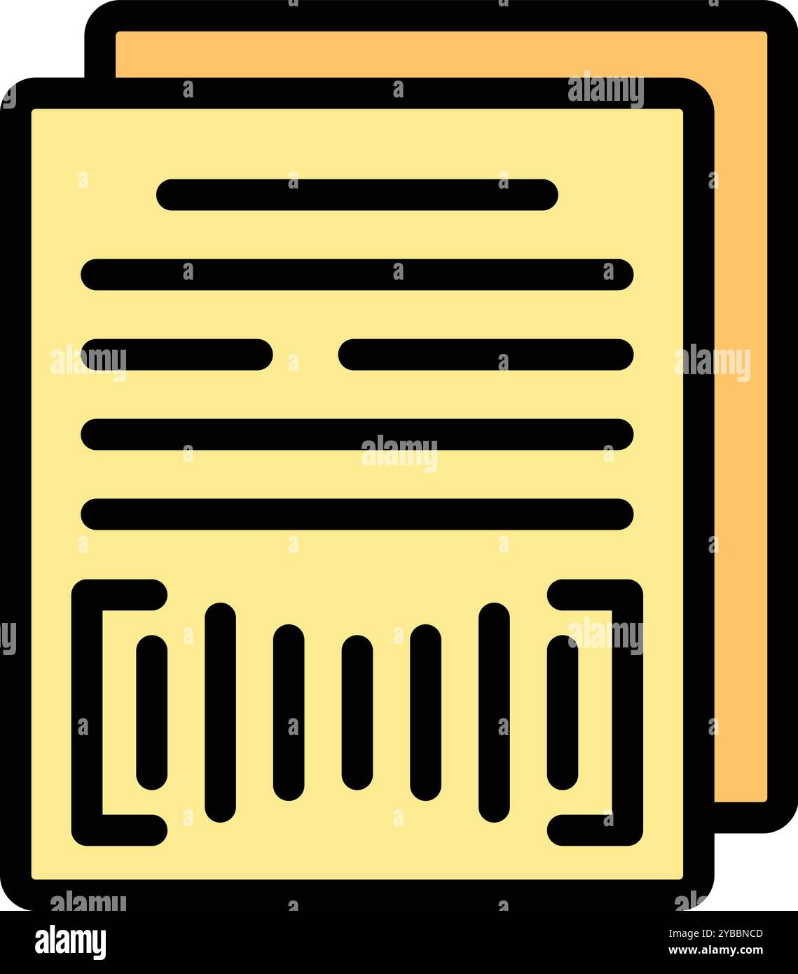 Yellow document containing important information with bar code for scanning, isolated on white background Stock Vector