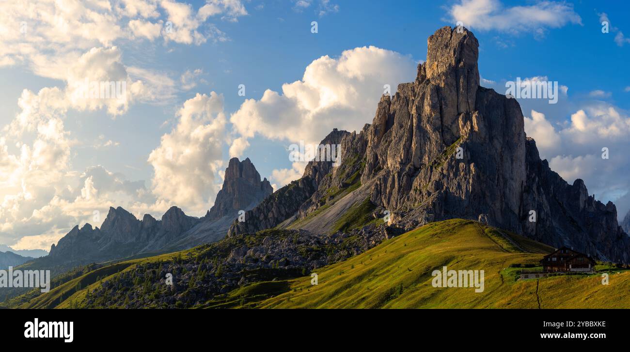 Mountains in the Dolomites. Sunset with blue sky and clouds Stock Photo ...