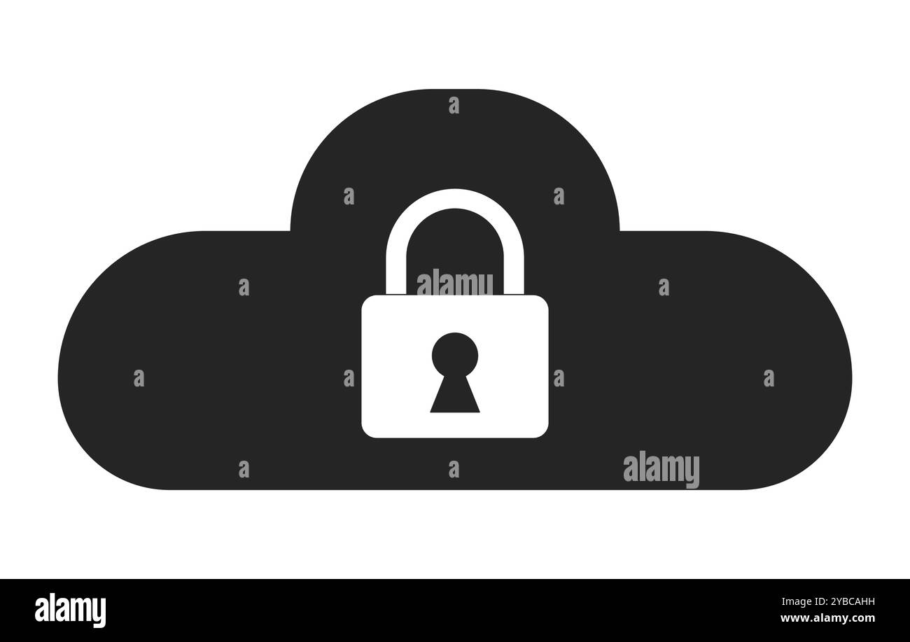 Computing cloud security black and white 2D line object Stock Vector