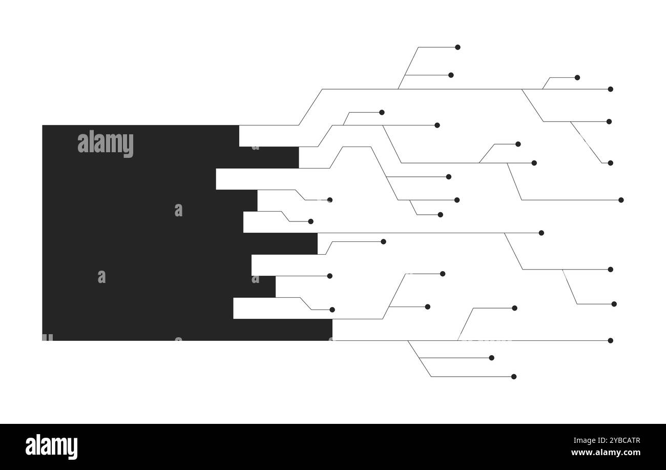 Horizontal bar chart digital data circuit lines black and white 2D line object Stock Vector