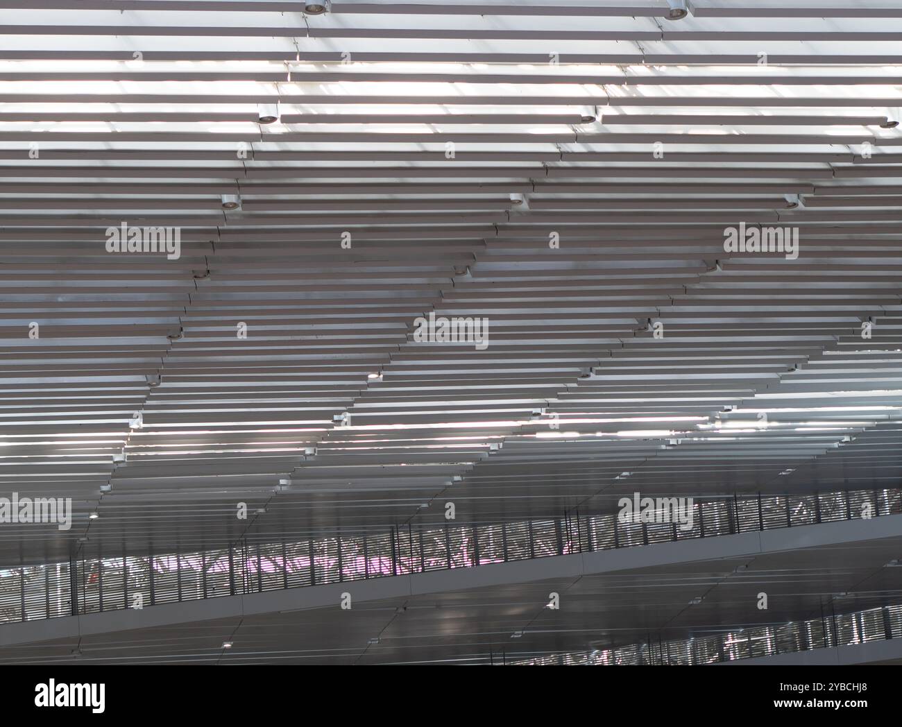 Lights and ventilation system in long line on ceiling of the industrial ...