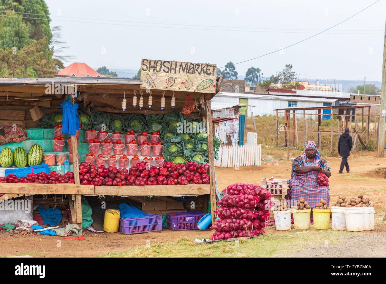 Fruit and vegetable roadside stall, near Nairobi, Kenya, Africa Stock Photo