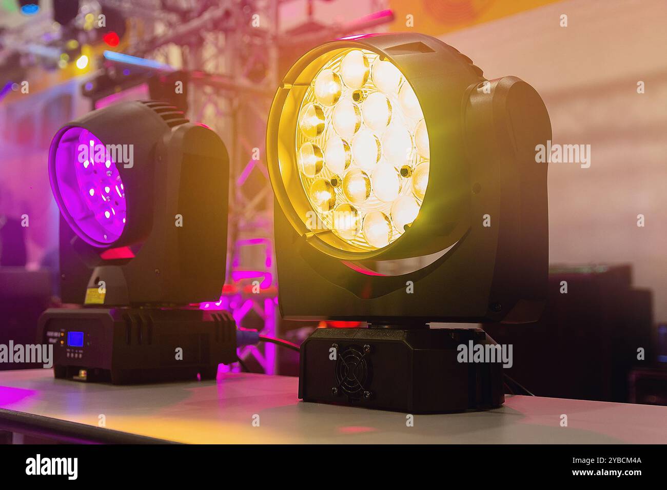 Professional lighting equipment for the stage and in the showroom of the store. Entertainment industry Stock Photo