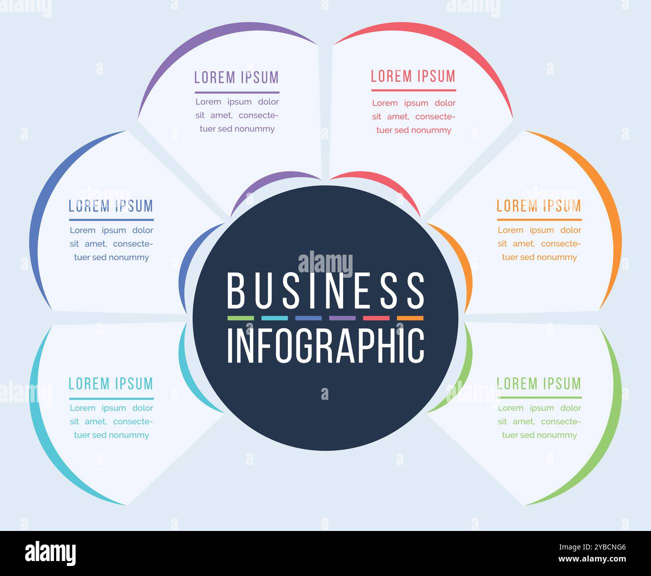 6 Options Infographic circle design 6 Options, objects, elements or steps information business infographic template Stock Vector
