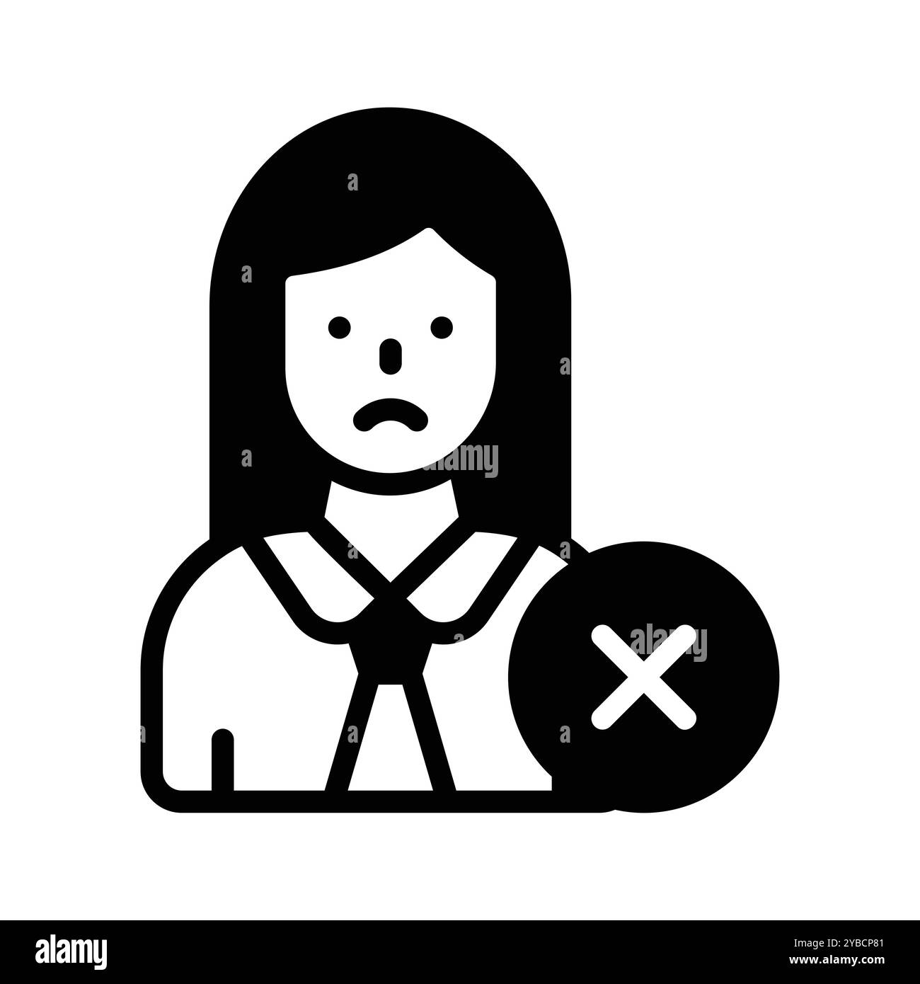 Cross sign with female avatar denoting concept icon of rejected ...
