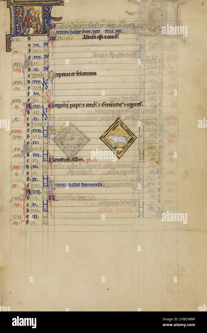 A Man Cutting Vines; Zodiacal Sign of Aries; Wenceslaus Psalter, about 1250-1260. Stock Photo