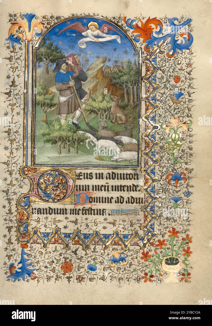 The Annunciation to the Shepherds; Book of Hours, about 1420-1430 Stock ...