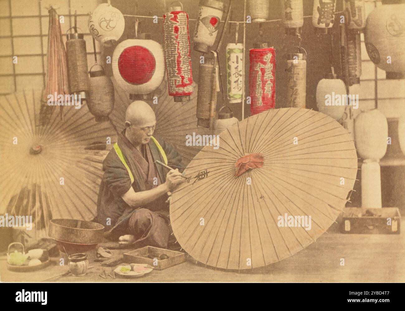 Maker of Paper Umbrellas and Lanterns, 1897. Stock Photo
