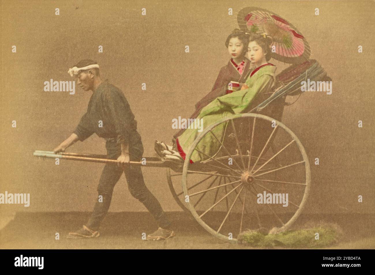 Jinrikisha Carrying Two Japanese Ladies, 1897. Stock Photo