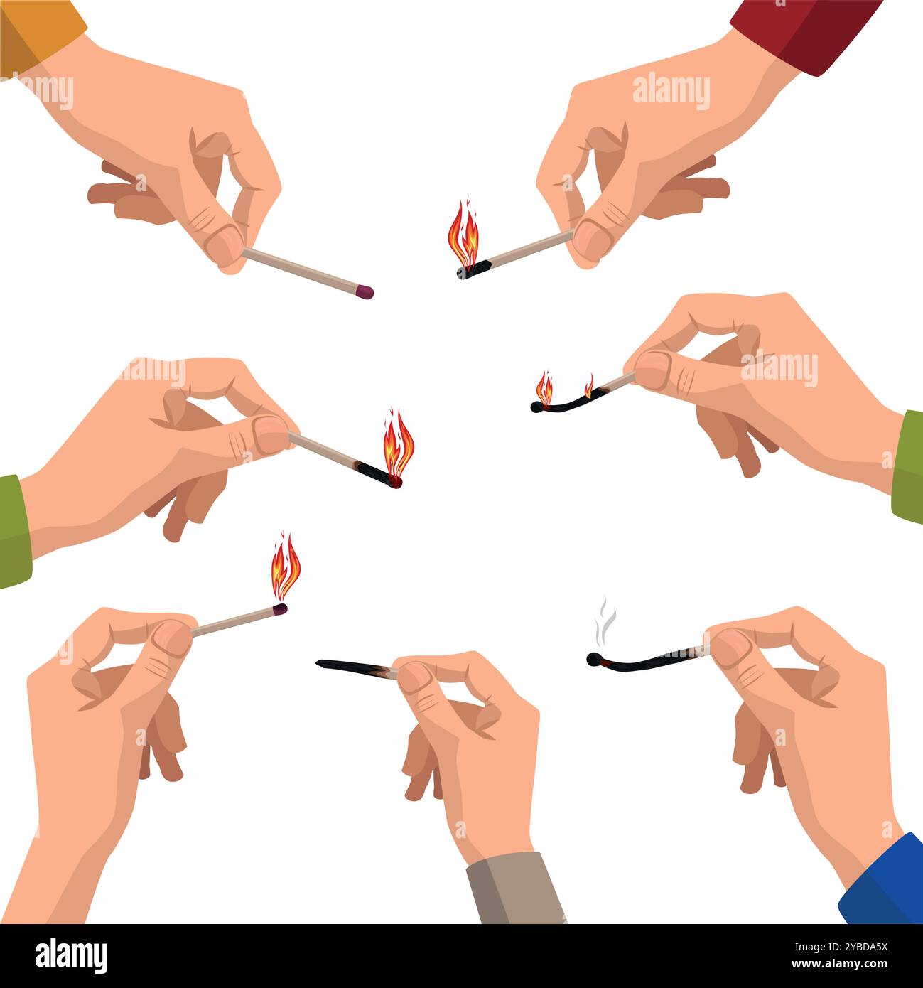 A burning match in the hand. Stock Vector
