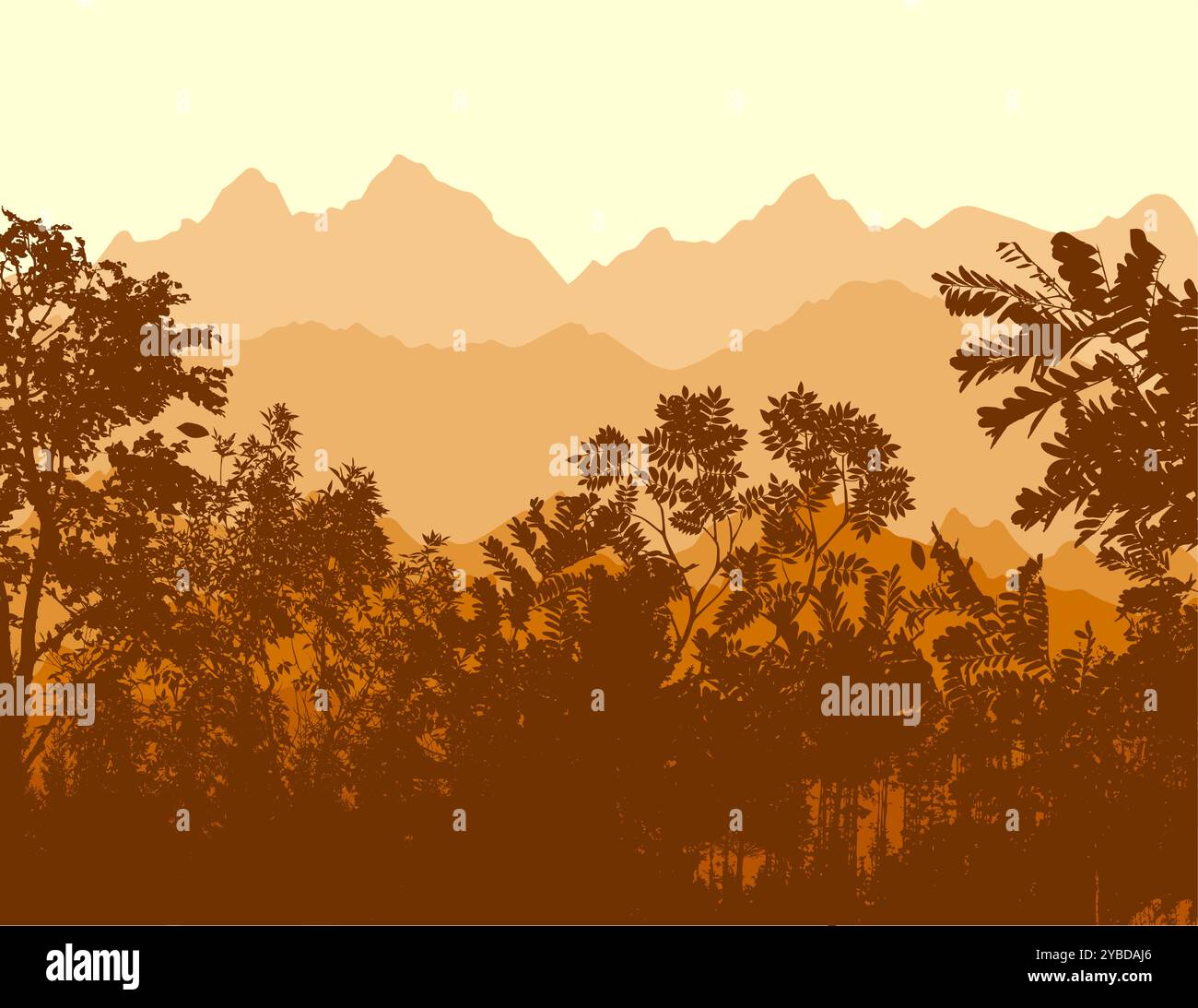 Mountains and trees. hand drawing. Not AI Vector illustration Stock ...