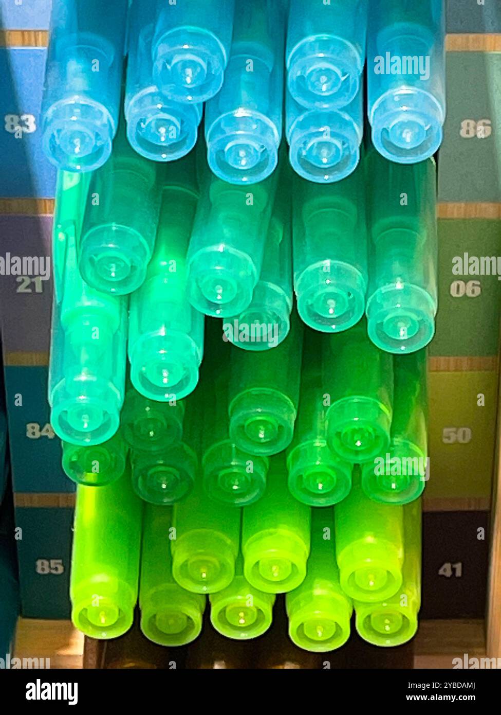 Blue and green markers lids. - Smartphone Captured Stock Image