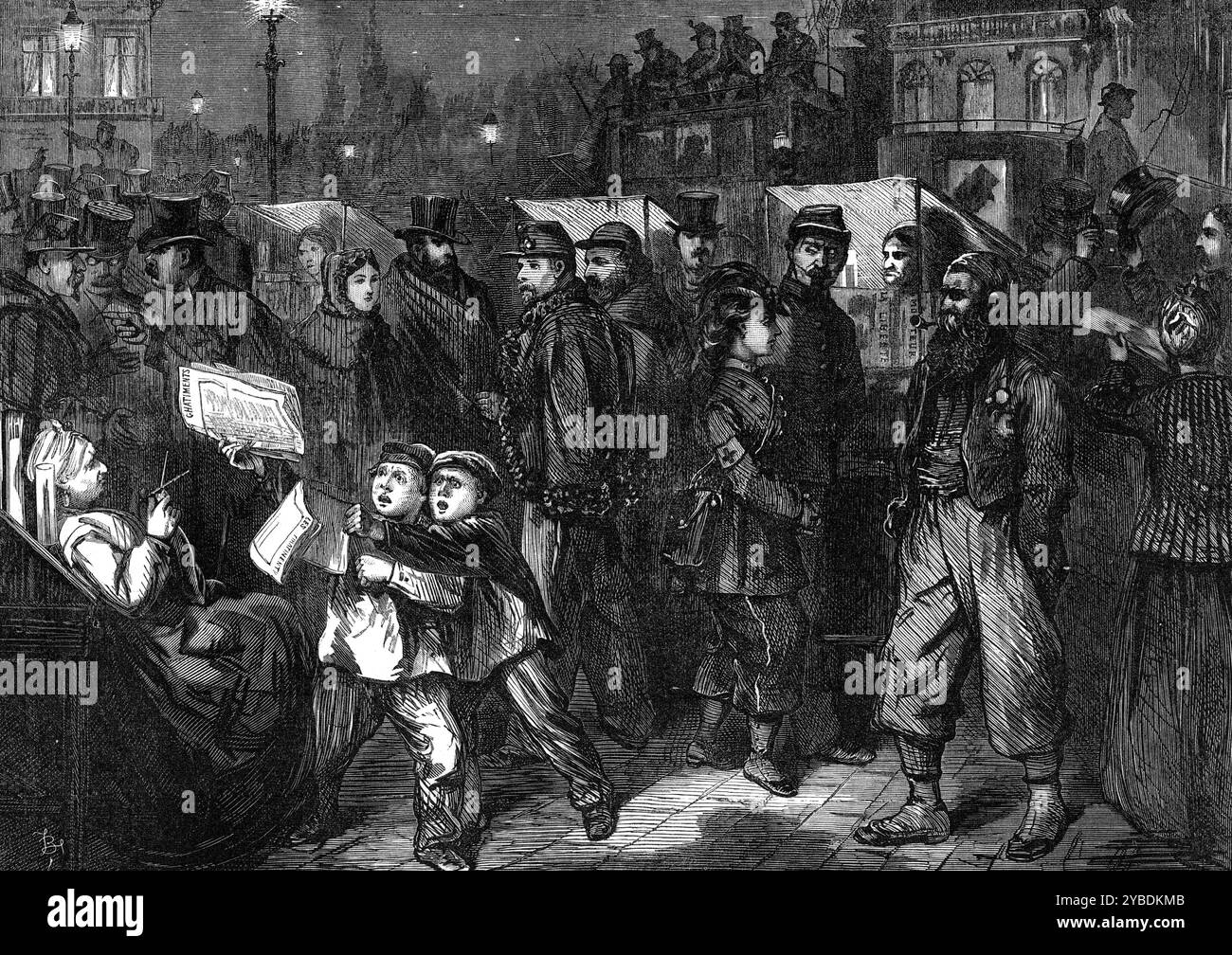 Night scene in Bordeaux, 1871. Franco-Prussian War: view of '...the ...