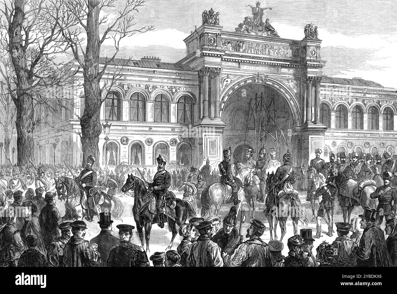 The Germans in Paris: the Palais de l'Industrie, 1871. Franco-Prussian War. 'Another detachment of soldiers...took possession of the empty Palais de l'Industrie, which was to be occupied by the Bavarian troops'. From &quot;Illustrated London News&quot;, 1871. Stock Photo