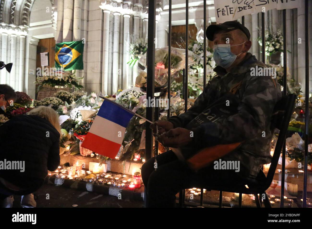 Nice, France. 31 October 2020. A vigil is held outside the Notre Dame