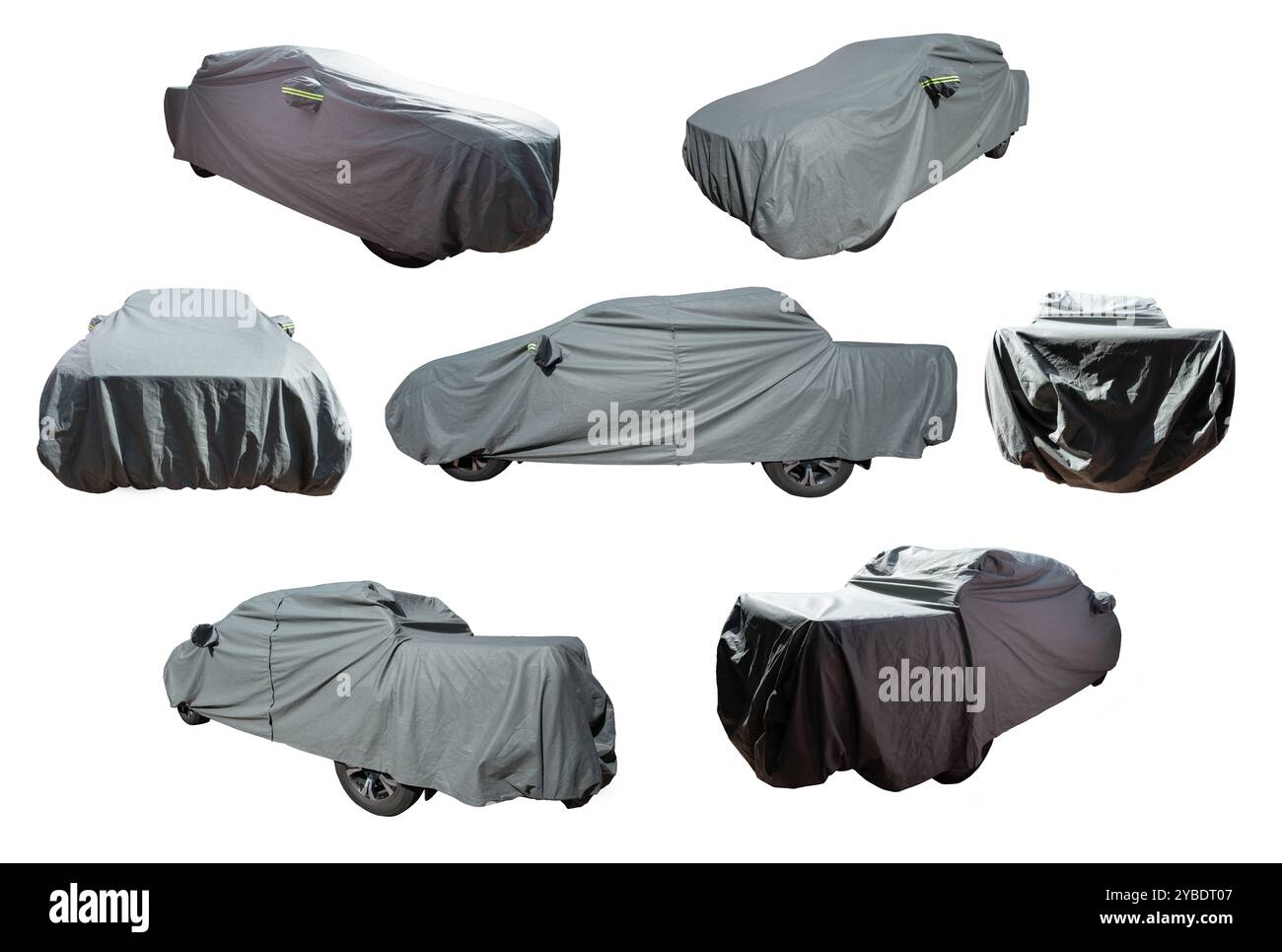Car truck covered with protective covers isolated different views Stock Photo