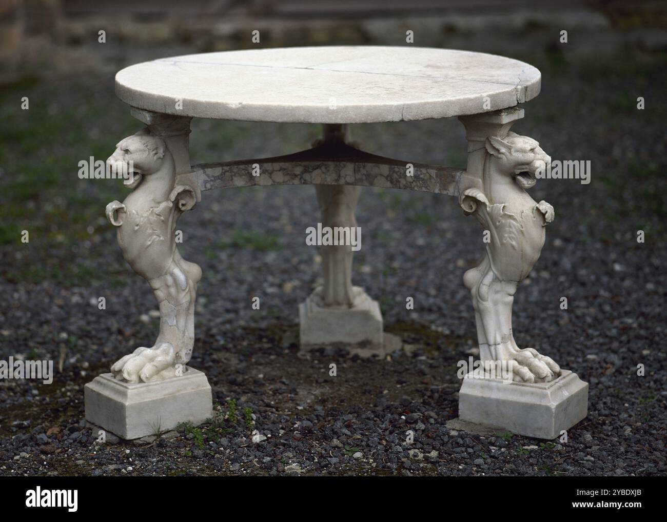 Small table in the garden, The House of the Stags, Herculaneum, Italy, 1st century. The Roman town of Herculaneum (near modern-day Campania) was buried under volcanic ash and pumice during the eruption of Mount Vesuvius in 79 AD. Stock Photo