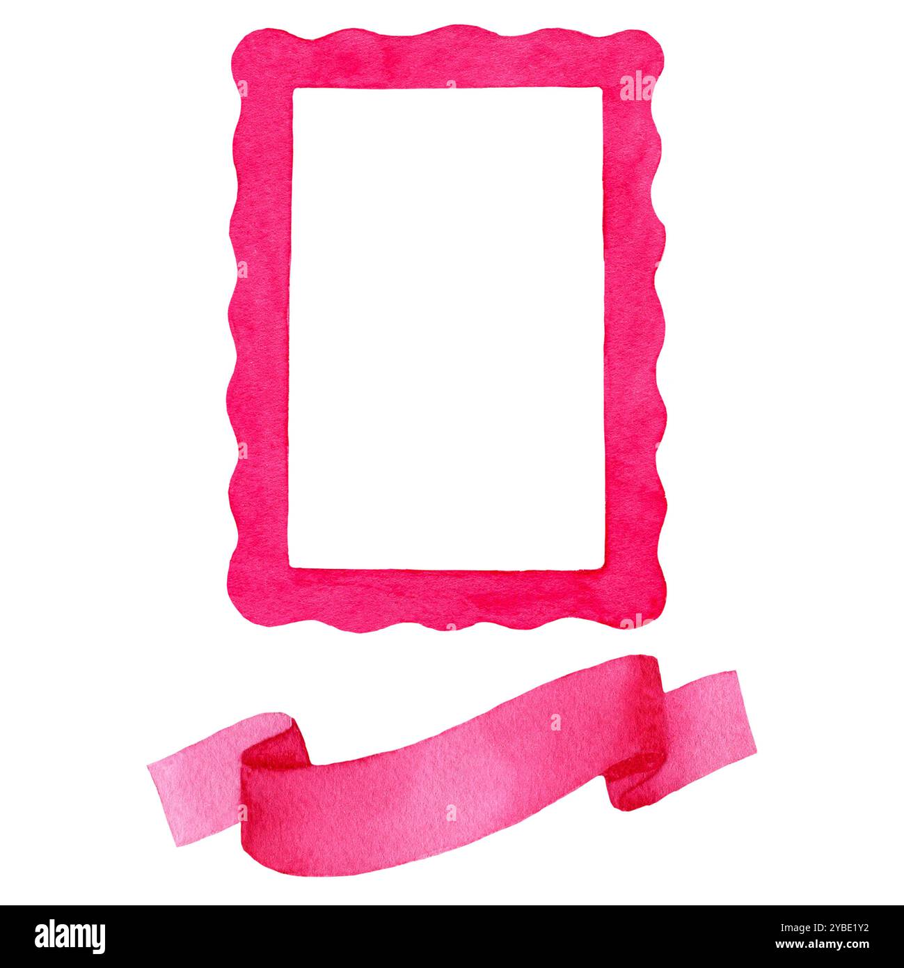 Pink Rictangular Ribbon Frame Watercolor rectangular pink frame with ribbon for text. Hand drawn ...