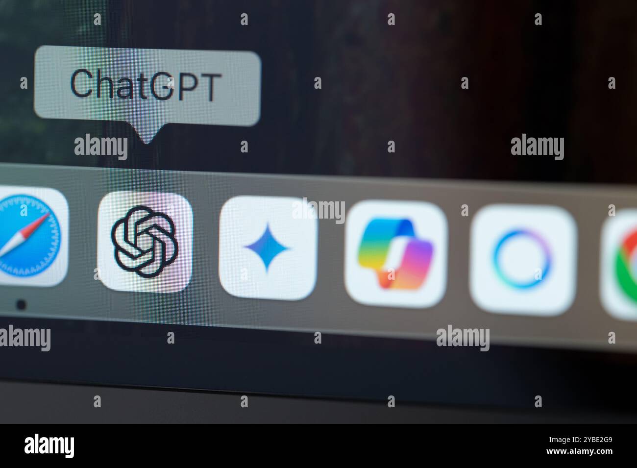 New York, USA - October 17, 2024: Open ChatGPT AI  service  in laptop screen close up view Stock Photo