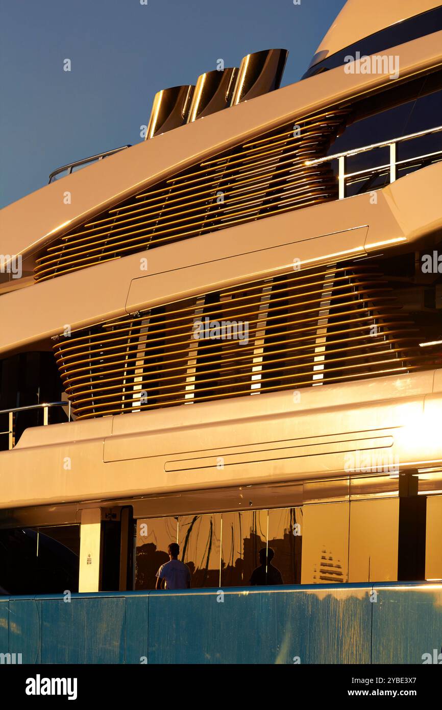 Superyacht Madame Gu exterior yacht detail showing exhausts,window ...