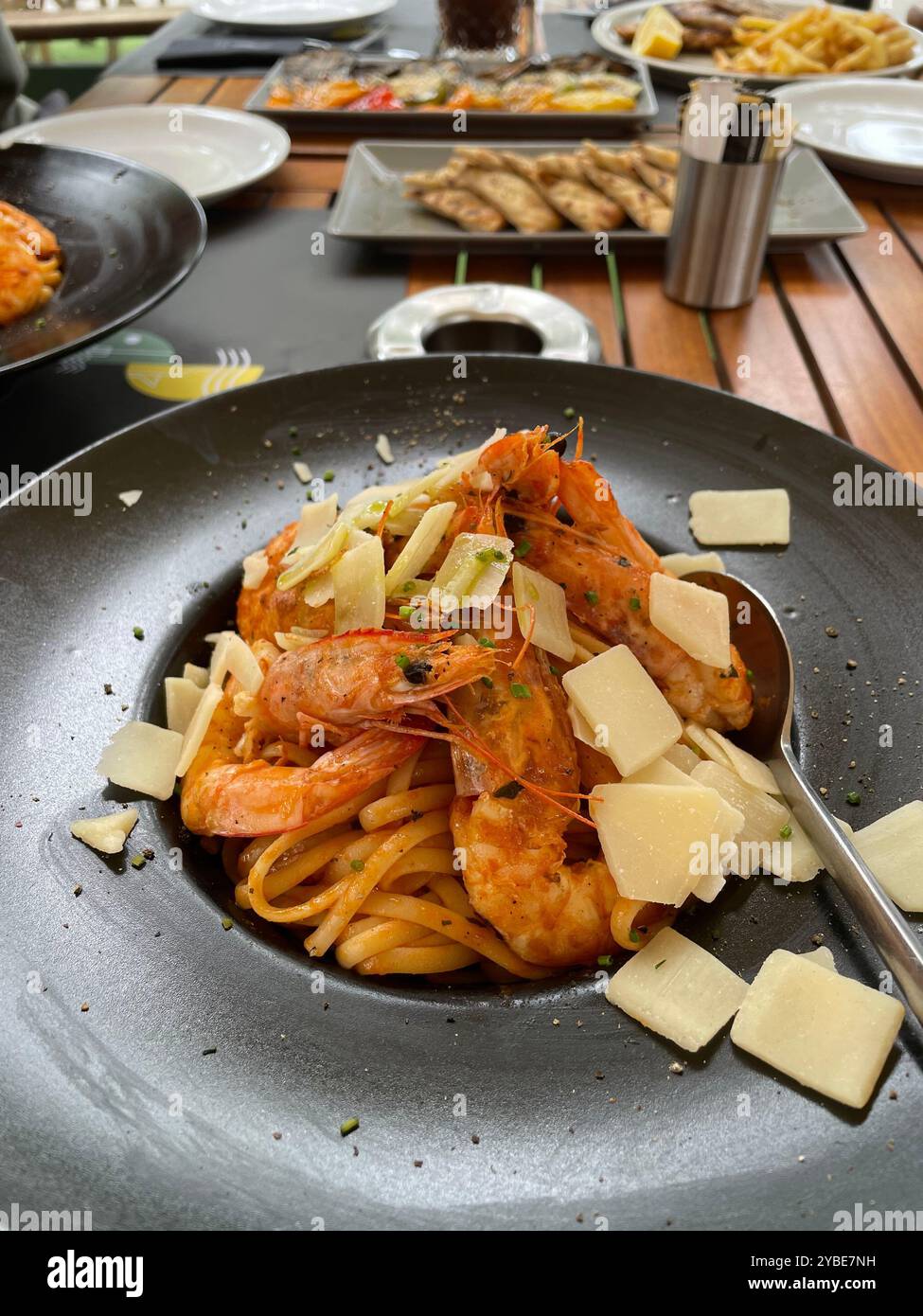 Shrimp Spaghetti - as delicious as it looks - Smartphone Captured Stock Image