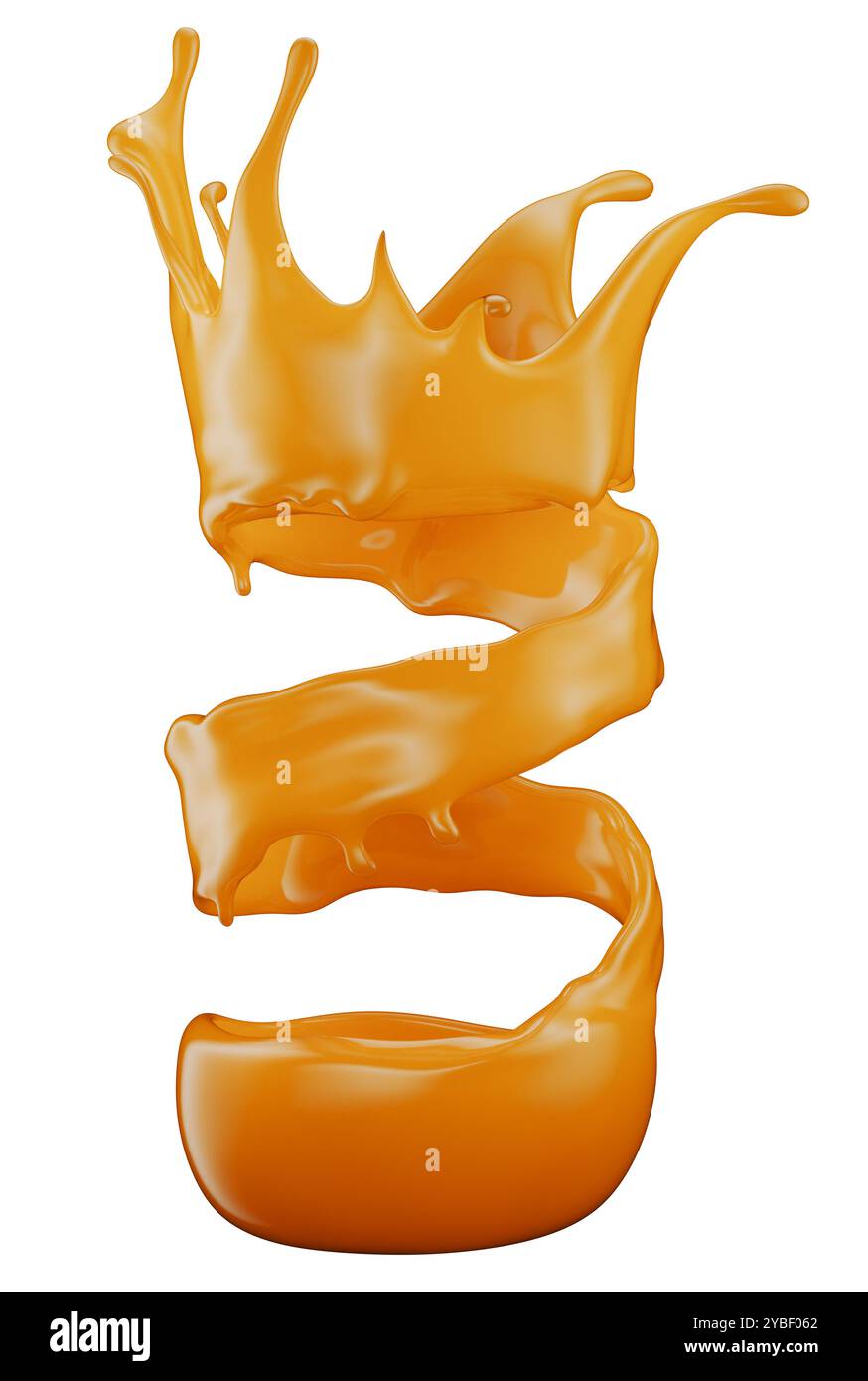 orange juice splashes isolated on a white background. 3d render. Stock Photo